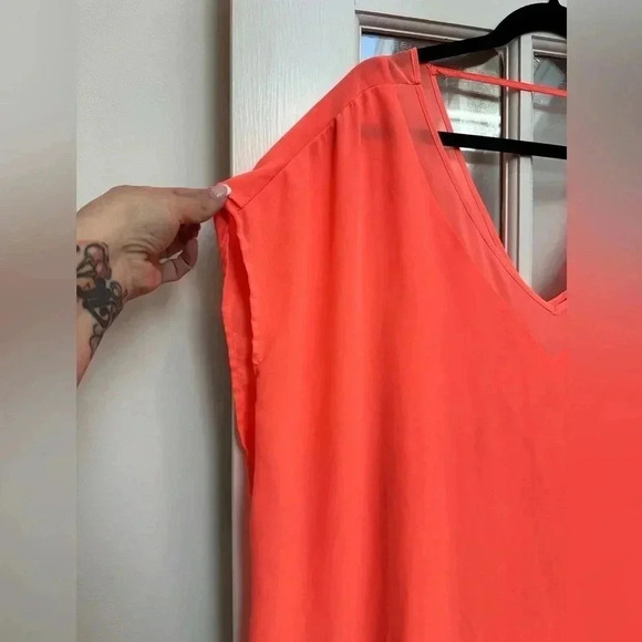 Torrid | Georgette Chiffon Semi Sheer Blouse Neon Orange Plus Size 3X - Picture 6 of 10